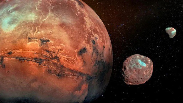 Hai mặt trăng Sao Hỏa có thể là "kẻ xâm lăng" từ vùng rìa hệ Mặt Trời - Ảnh: NASA/BBC SKY AND NIGHT MAGAZINE