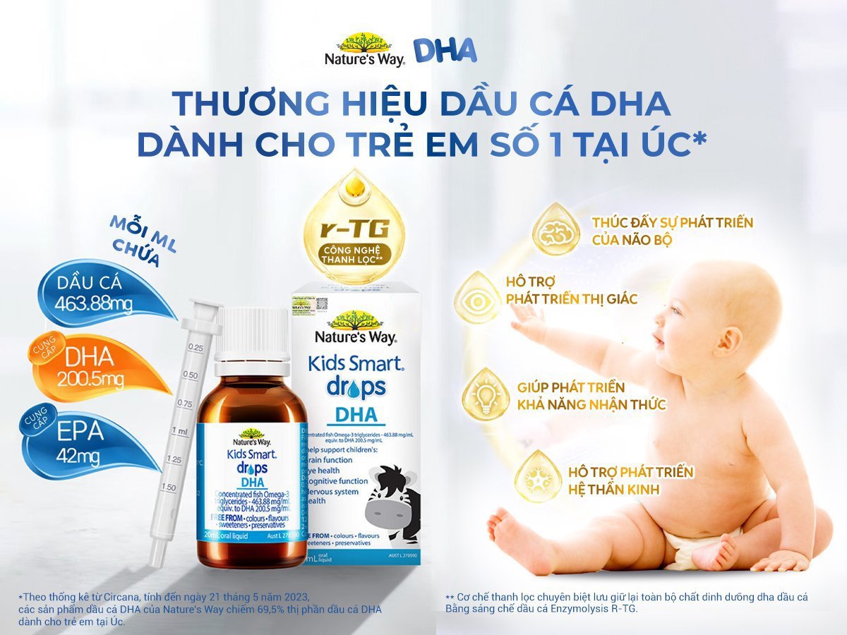 Drops DHA Nature’s Way – Sản phẩm bổ sung DHA tinh khiết cho bé từ những năm tháng đầu đời
