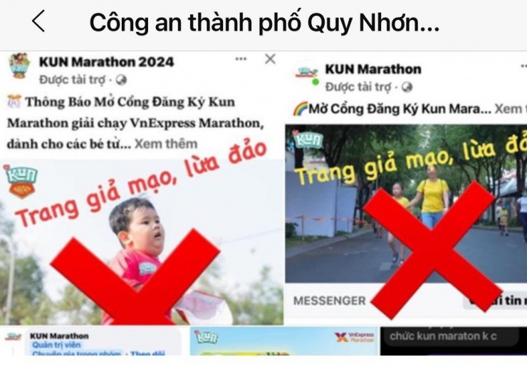 Nhiều người bị lừa khi đăng ký tham gia Kun Marathon 2024 tại TP Quy Nhơn từ trang facebook. Ảnh:CA TP Quy Nhơn
