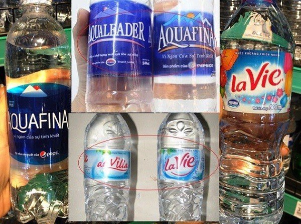 Các sản phẩm nước uống đóng chai thật giả lẫn lộn, rất khó phân biệt. Ảnh: IT&nbsp;