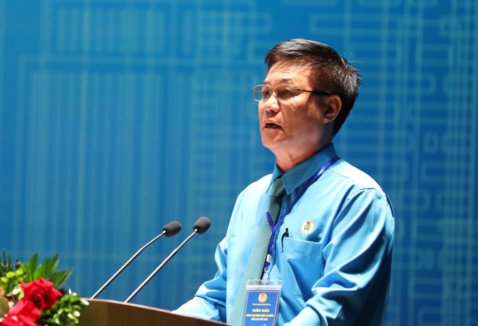Ông Đặng Tuấn Tú, Chủ tịch công đoàn Changshin Việt Nam tại diễn đàn ngày 26/5. Ảnh: Gia Đoàn