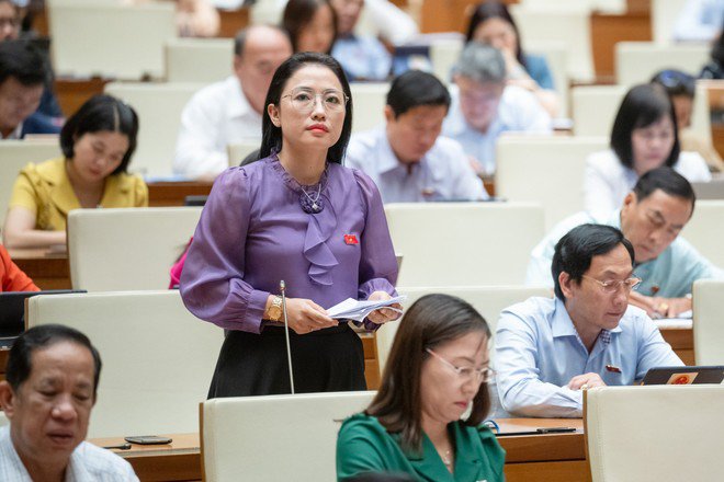 Đại biểu Trần Khánh Thu (đoàn Thái Bình) thảo luận