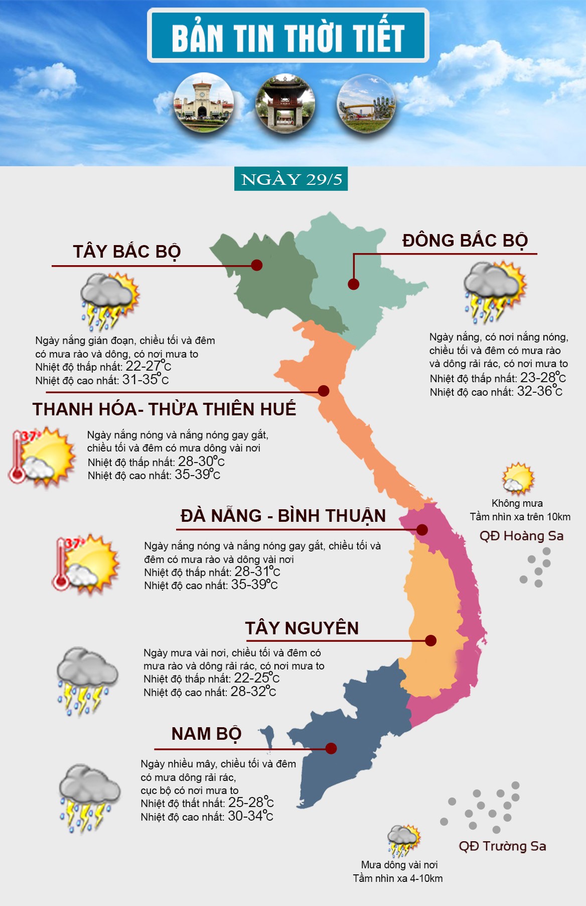 Thời tiết ngày 29/5: Nhiều nơi ở Bắc Bộ và Nam Bộ có mưa to - 1