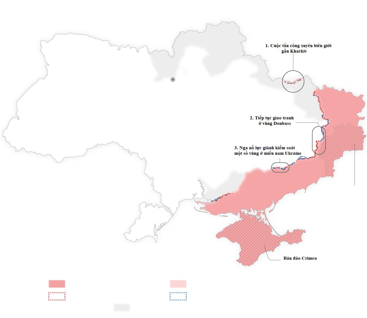 3 khu vực quan trọng dọc chiến tuyến Nga - Ukraine (dữ liệu tính đến ngày 29/5/2024). Ảnh: CNN