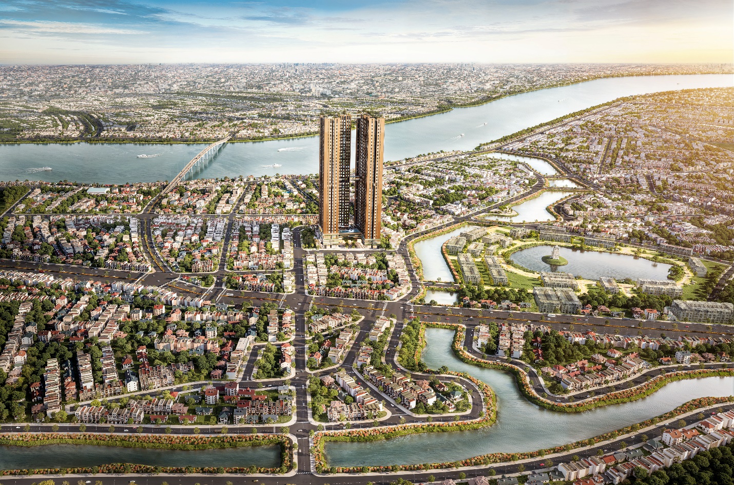 Không có nhiều dự án căn hộ gần mặt nước với mức giá vừa túi tiền tại TP.HCM. Ảnh phối cảnh dự án A&T Sky Garden với ba mặt hướng thủy nhưng mức giá chỉ từ 31 triệu đồng/m2 do CĐT cung cấp.