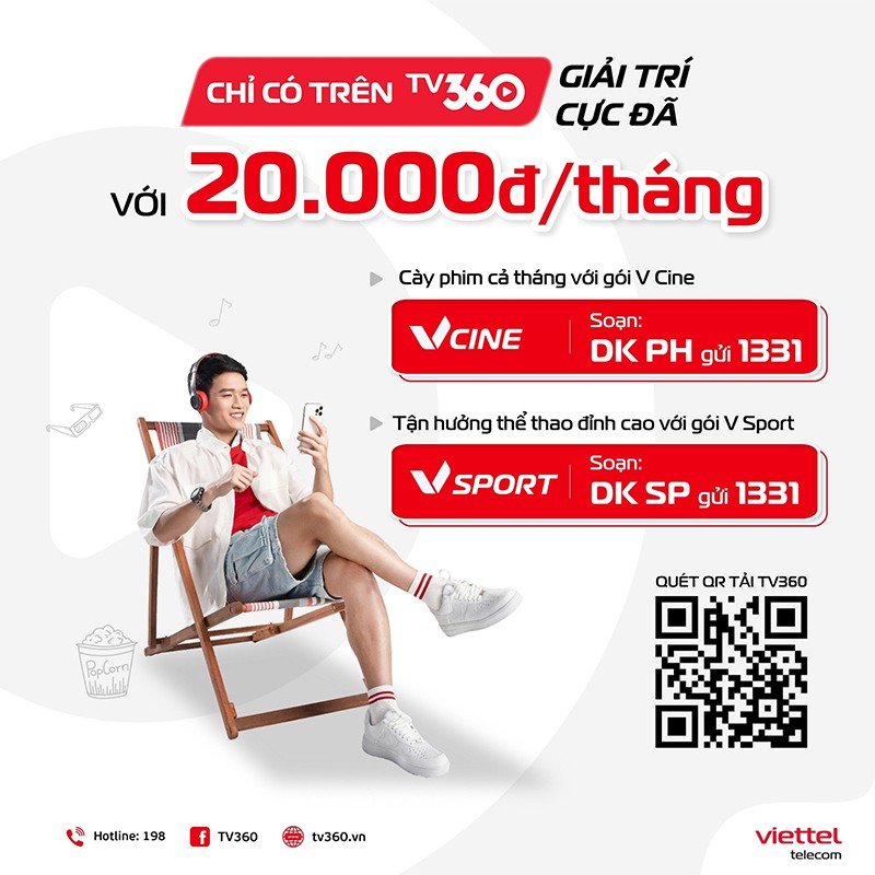 Song song với Vsport, TV360 cùng ra mắt gói VCine và ưu đãi với mức giá chỉ 20.000 đồng một tháng để xem phim miễn phí trên ứng dụng TV360 với data tốc độ cao không giới hạn.