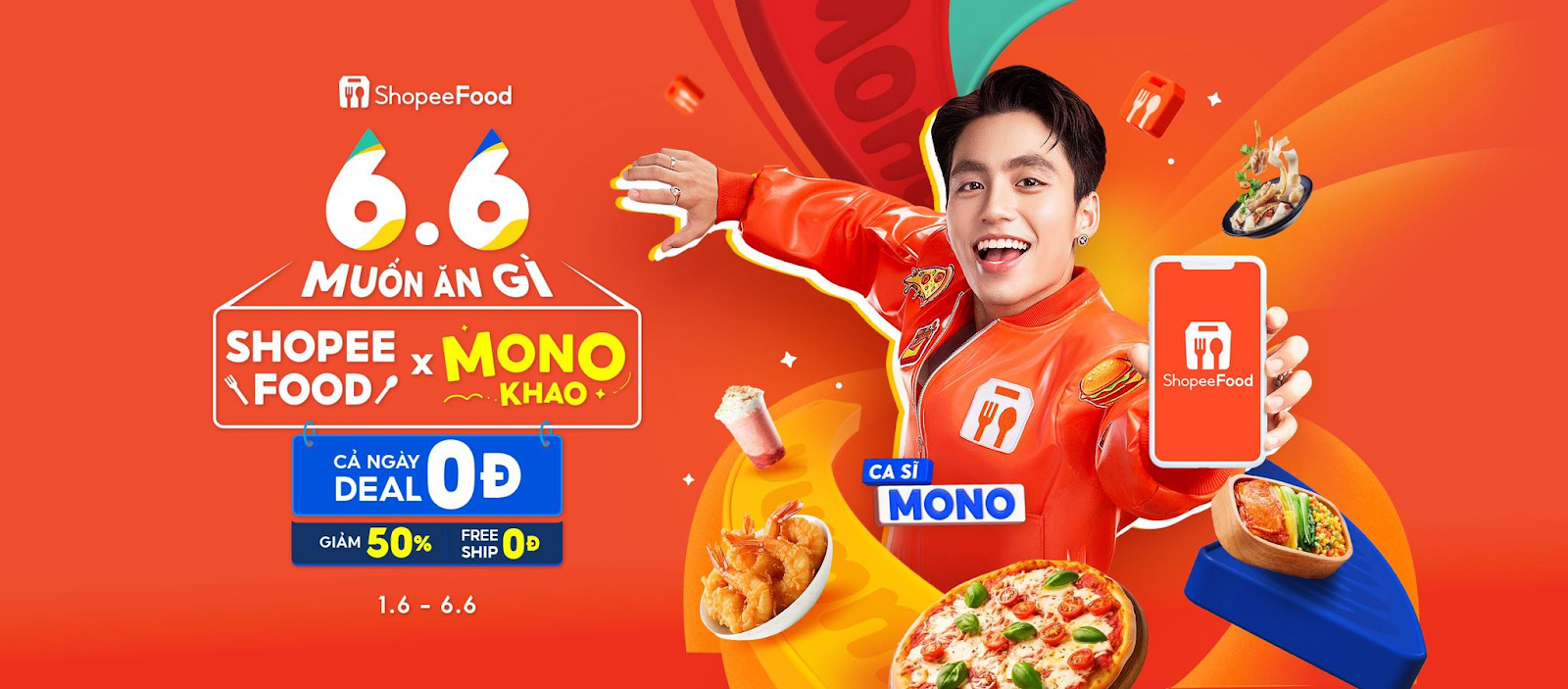 Chiến dịch mới “6.6 Muốn Ăn Gì, ShopeeFood x MONO Khao” sẽ đưa bạn bước vào thiên đường ẩm thực đa dạng, giới thiệu vô vàn món ngon đi kèm dàn khuyến mãi “xỉu up xỉu down”