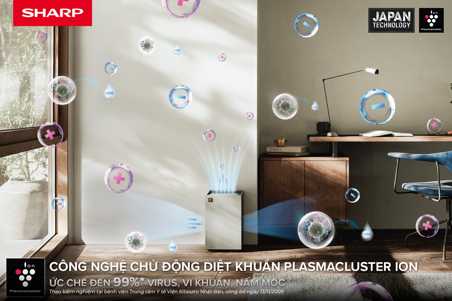 Chủ động lọc khí cùng công nghệ  Plasmacluster ion