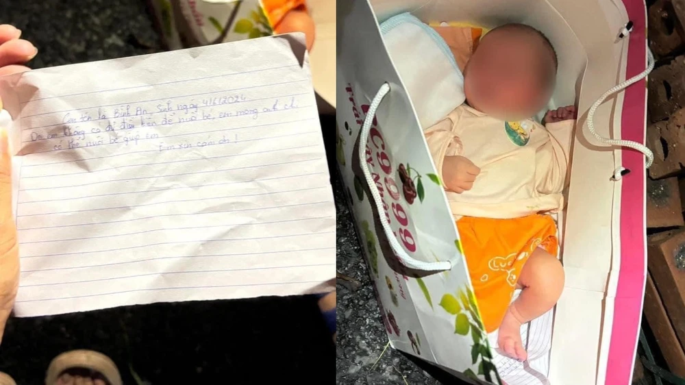 Bé trai sơ sinh bị bỏ rơi cùng mảnh giấy nhờ người nuôi hộ. Ảnh CTV