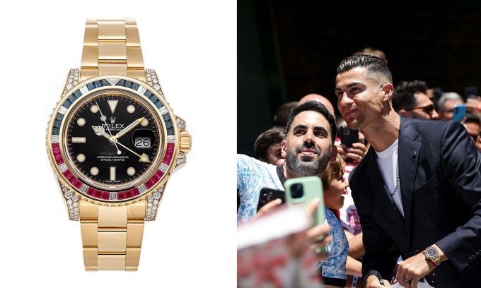 Ronaldo đeo đồng hồ Rolex trong ngày bay đến Đức cùng tuyển Bồ Đào Nha. Ảnh: Portugal Sports team