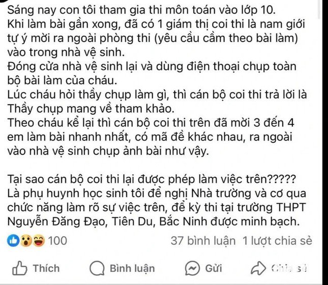 Phụ huyh phản ánh sự việc trên mạng xã hội