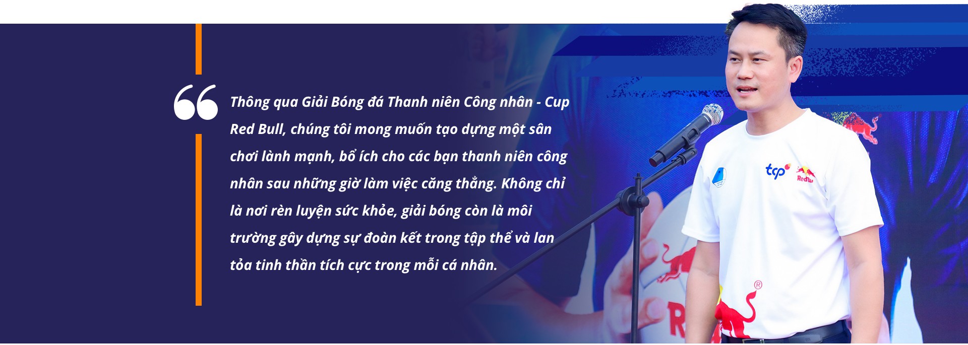 Anh Nguyễn Kim Quy, Phó Chủ tịch thường trực Hội Liên hiệp Thanh niên Việt Nam phát biểu tại Lễ khai mạc vòng chung kết Giải Bóng đá Thanh niên Công nhân - Cup Red Bull tại TP. Hải Phòng