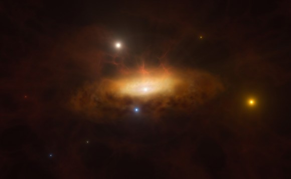 Lỗ đen quái vật vừa thức tỉnh, tỏa sáng rực rỡ - Ảnh đồ họa: ESO
