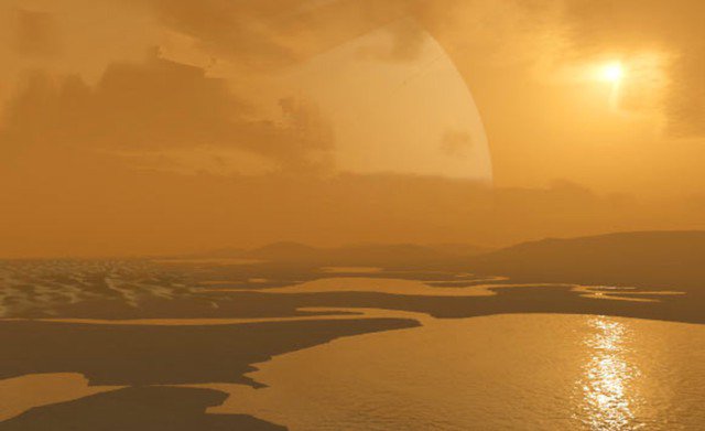 Một "vùng đầm lầy" ở Titan, thế giới có bề mặt giống Trái Đất nhất - Ảnh đồ họa: NASA