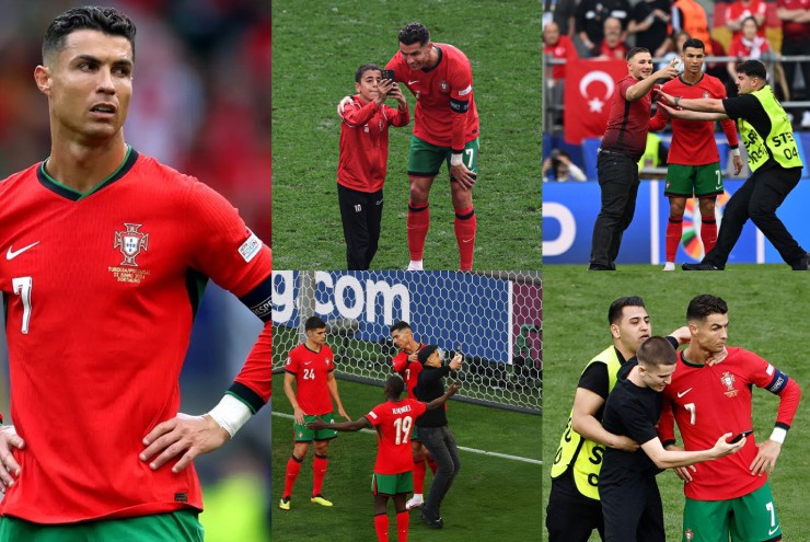 Trận đấu giữa Bồ Đào Nha và Thổ Nhĩ Kỳ liên tục gián đoạn vì fan cuồng vào sân tiếp cận Ronaldo