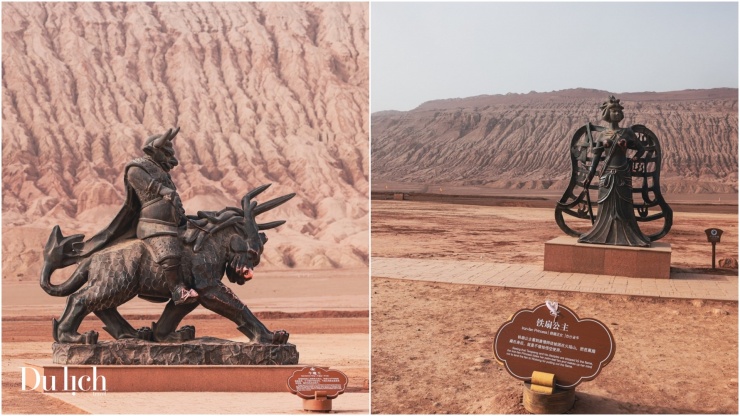 Tượng Ngưu Ma Vương và Thiết Phiến Công Chúa được dựng tại khu du lịch Hỏa Diệm Sơn. Đây đều là các nhân vật kinh điển trong tác phẩm Tây Du Ký. Bên dưới chân tượng là phần thông tin tiểu sử từng nhân vật.