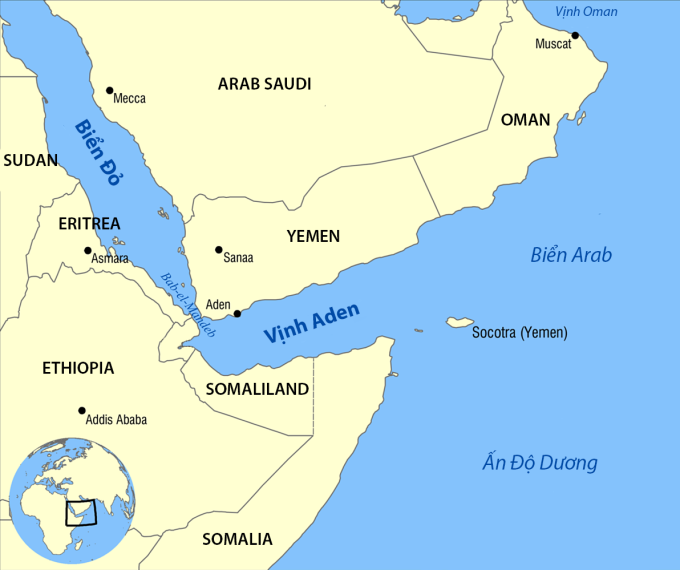 Vị trí Biển Đỏ và Vịnh Aden. Đồ họa: Wikimedia