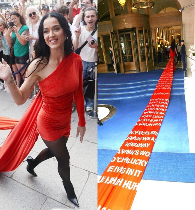 Katy Perry diện váy dài gần 200 m trước giờ chuẩn bị cho show Balenciaga. Ảnh: GC Images