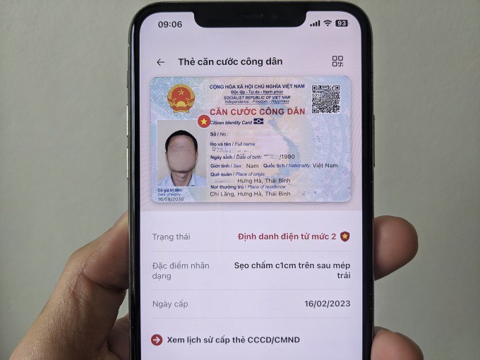 Hình ảnh thẻ căn cước công dân hiển thị trên ứng dụng VNeID, tháng 6/2024. Ảnh: Viết Tuân