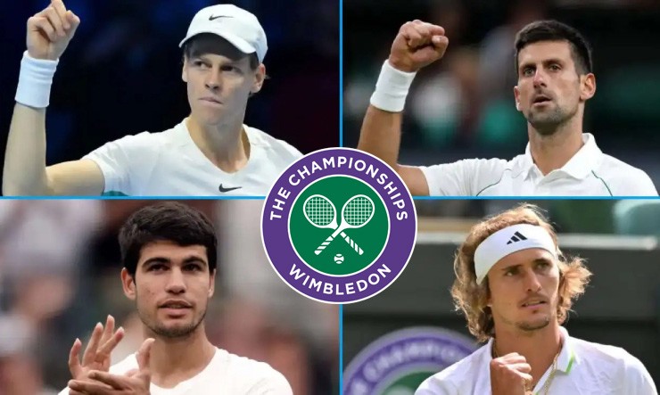 2 cặp bán kết được chờ đợi tại Wimbledon 2024: Sinner đấu Alcaraz (vế trái) và Djokovic gặp Zverev (vế phải)