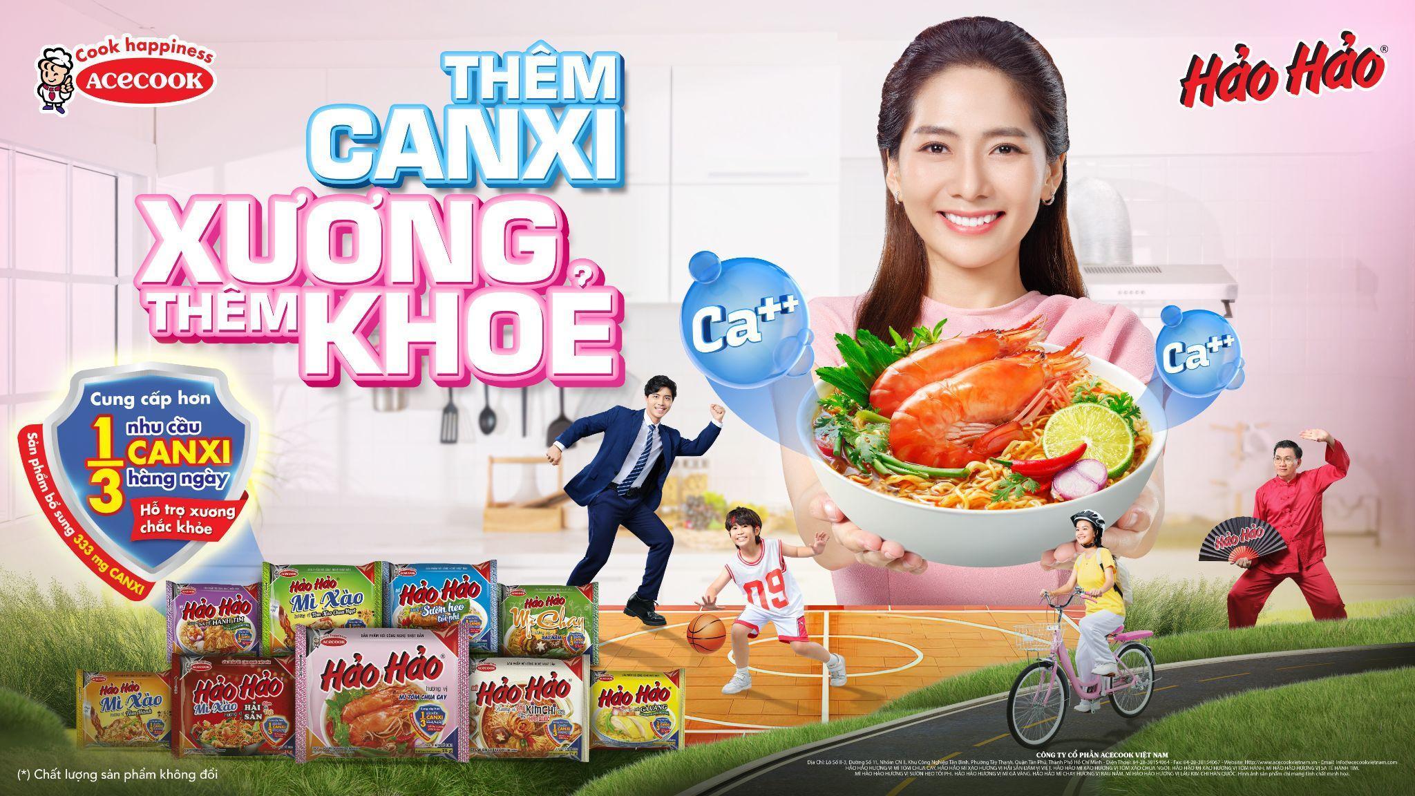 Hảo Hảo nay được bổ sung 333 mg canxi, hỗ trợ xương chắc khỏe.