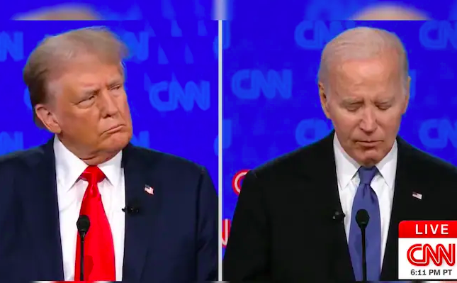 Tổng thống Mỹ Joe Biden và đối thủ Donald Trump trong cuộc tranh luận trực tiếp trên truyền hình CNN ngày 27/6.