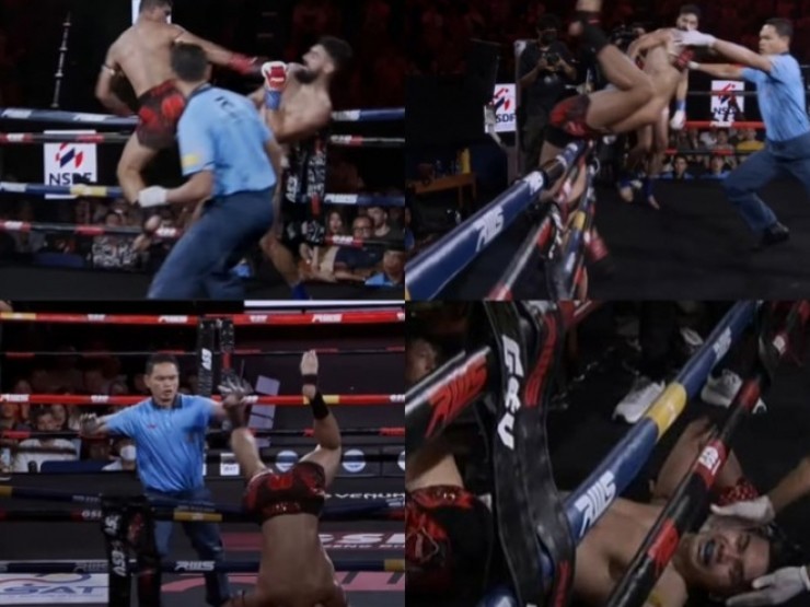 Cao thủ Muay Thái Lan bị ngã lộn cổ, vừa đau vừa bị xử thua