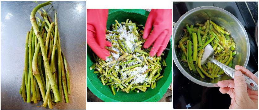 Bồng khoai cần sơ chế tỉ mỉ và kỳ công để tránh ngứa và nhớt. Ảnh: Phùng Hà