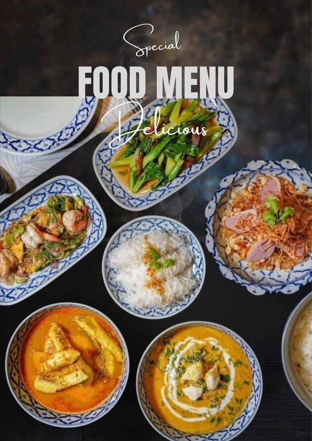 "Mâm cơm Đông Nam Á với cà ri cá chuối, cua xé, bún gạo, rau xào, trứng hấp và cơm thịt nguội đậm vị, dễ tiêu, hơp mùa hè".