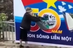 Công an xác minh người phụ nữ rạch panô mừng ngày thống nhất đất nước