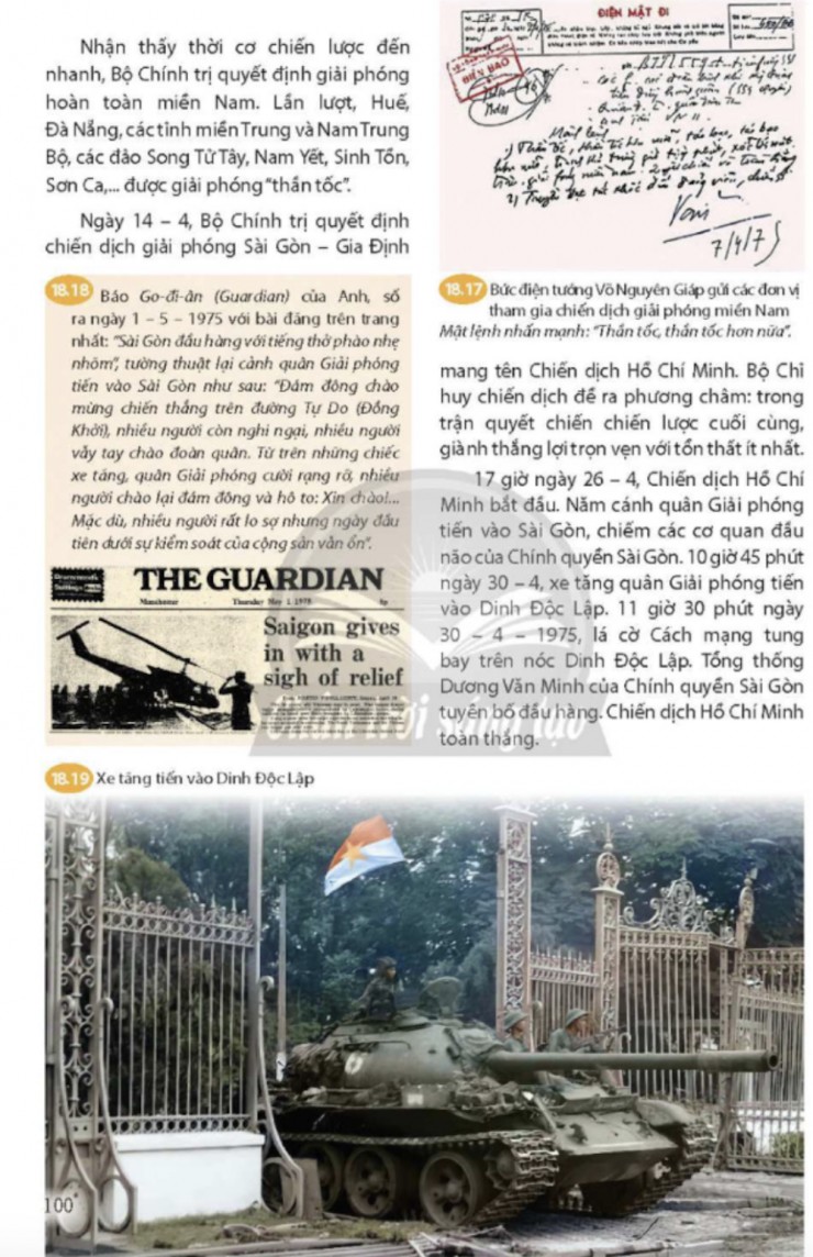 SGK Lịch sử - Địa lý 9 (bộ sách Chân trời sáng tạo) đề cập đến chiến dịch Hồ Chí Minh. Ảnh: Chụp từ bản điện tử SGK Lịch sử - Địa lý 9.