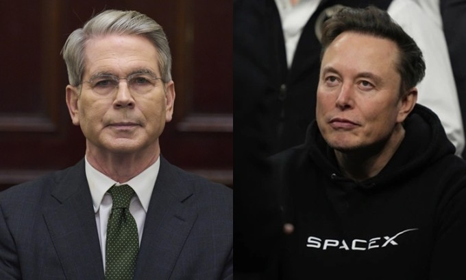 Bộ trưởng Tài chính Mỹ Scott Bessent (trái) và tỷ phú Elon Musk. Ảnh: AP