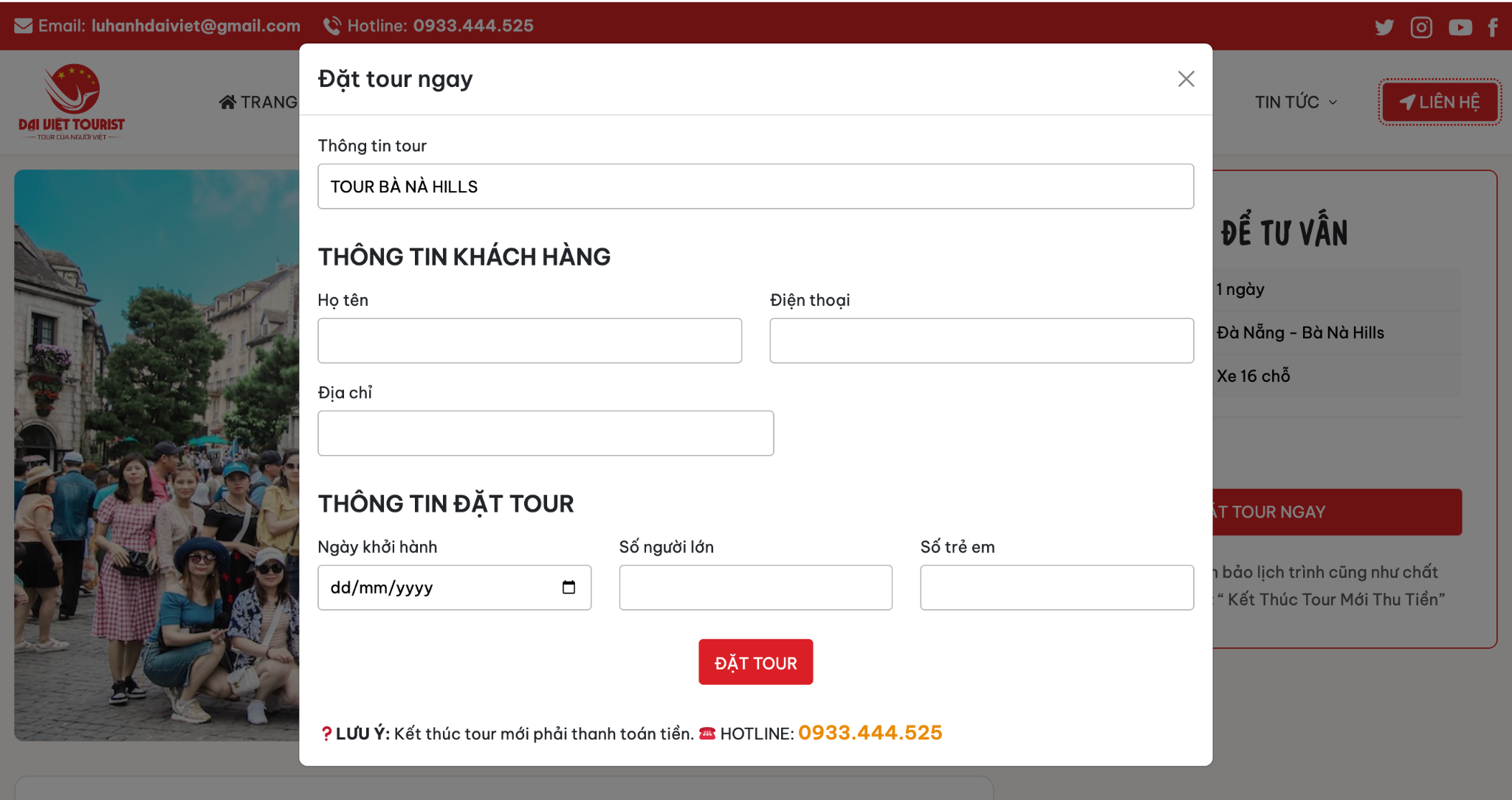 Du khách truy có thể truy cập thẳng website và đăng tour trực tuyến không cần đặt cọc