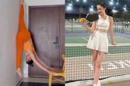 Siêu mẫu Thu An xoạc chân trên tường gây tranh cãi, tập cả yoga lẫn pickleball