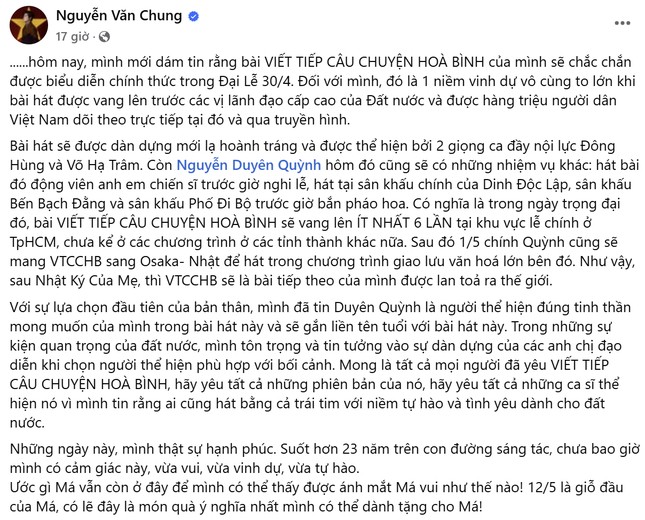 Phía dưới bài đăng, nhiều người gửi lời chúc mừng tới nhạc sĩ Nguyễn Văn Chung vì thành quả mà anh đã đạt được.