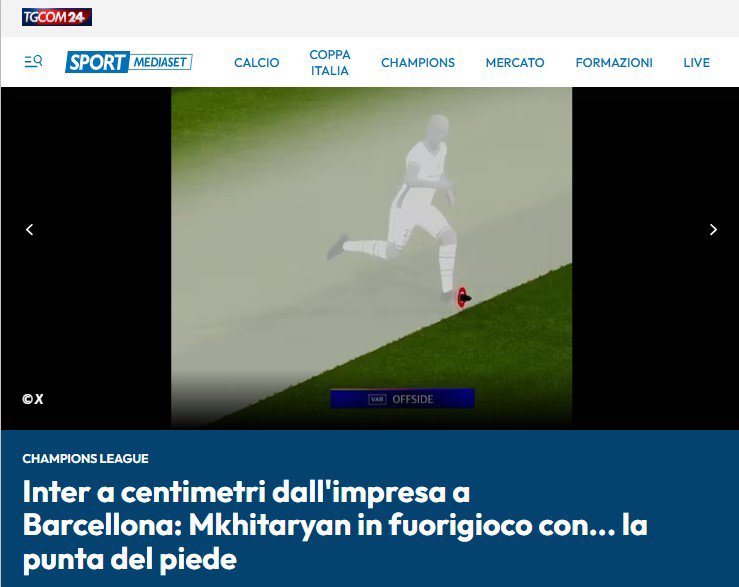 Tờ Sport Mediaset tiếc nuối bàn thắng hụt của Mkhitaryan