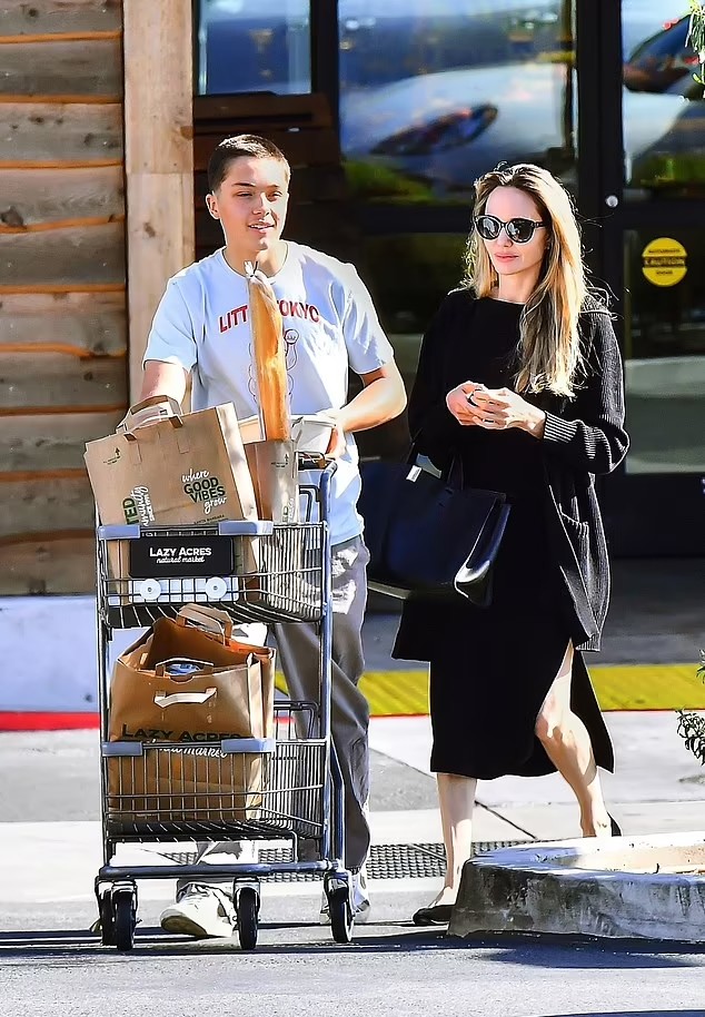 Angelina Jolie và con trai, Knox Jolie-Pitt, đi siêu thị hôm 1/5. Ảnh: Backgrid