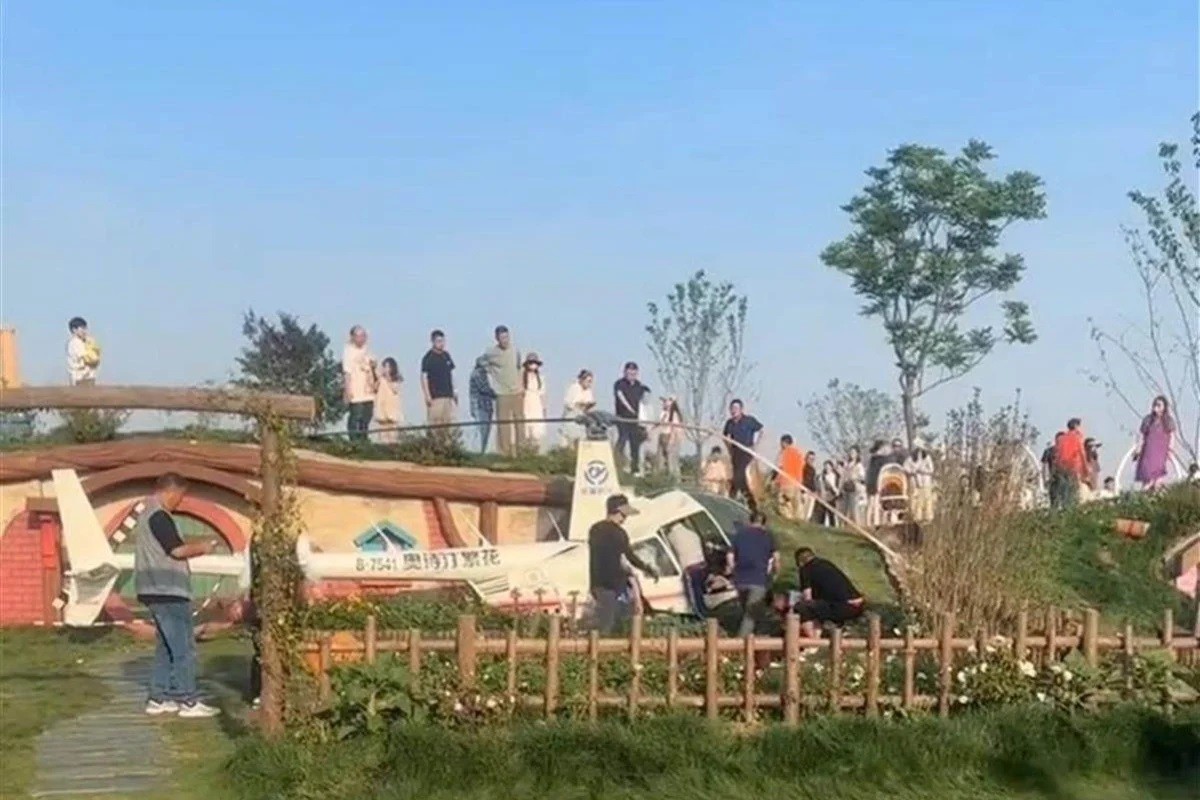 Trực thăng rơi ở Trung Quốc (ảnh: SCMP)