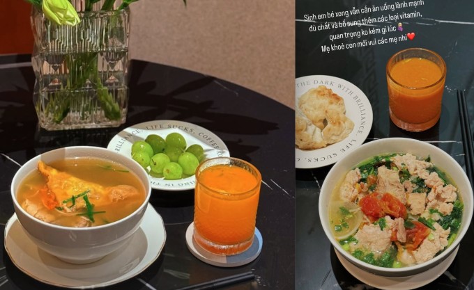 Mai Ngọc không kiêng khem mà chú trọng cân bằng dinh dưỡng, ăn đủ chất, không ăn vặt, hạn chế đồ nhiều dầu mỡ để đảm bảo sức khỏe sau sinh.