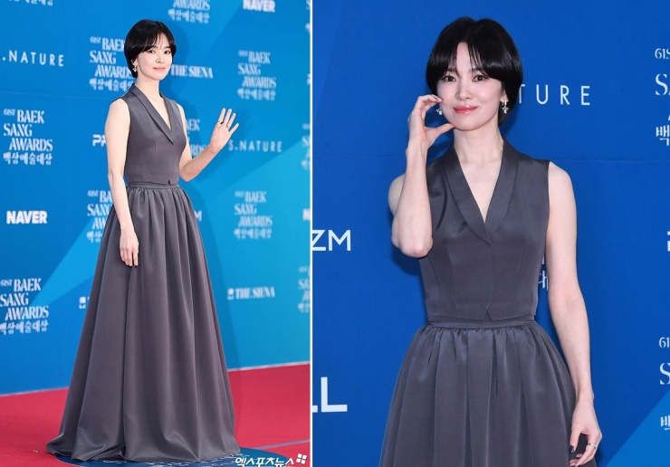 Baeksang Arts Awards 2025 diễn ra tại Seoul, quy tụ dàn sao hàng đầu Hàn Quốc. Song Hye Kyo để kiểu tóc ngắn, trang điểm căng mọng. Cô được đề cử Nữ diễn viên chính xuất sắc hạng mục điện ảnh, phim The Priests 2: Dark Nuns.