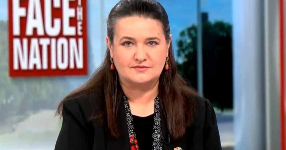 Đại sứ Ukraine tại Mỹ Oksana Markarova tham gia chương trình "Face the Nation with Margaret Brennan" của CBS News hôm 4-5. Ảnh: CBS NEWS