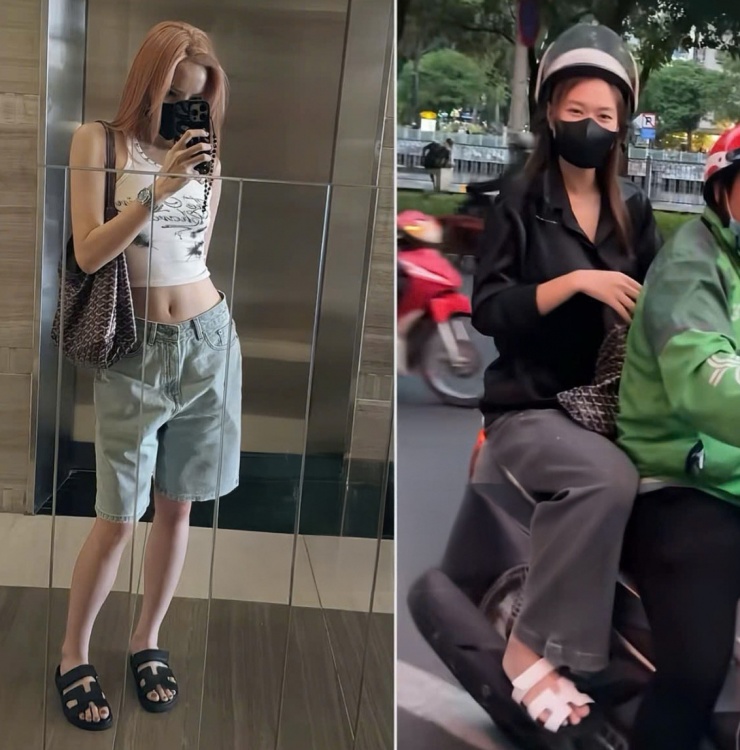 Cặp sao còn được phát hiện cùng đi dép sandals Chypre của Hermes. Kỳ Duyên thường diện đôi dép màu đen, còn Thiên Ân chọn tông trắng.