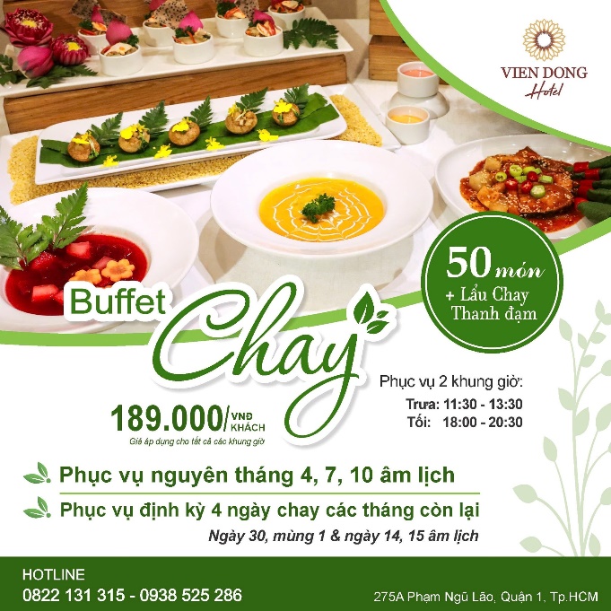 Buffet chay Khách sạn Viễn Đông sở hữu thực đơn đa dạng với hơn 50 món chay.