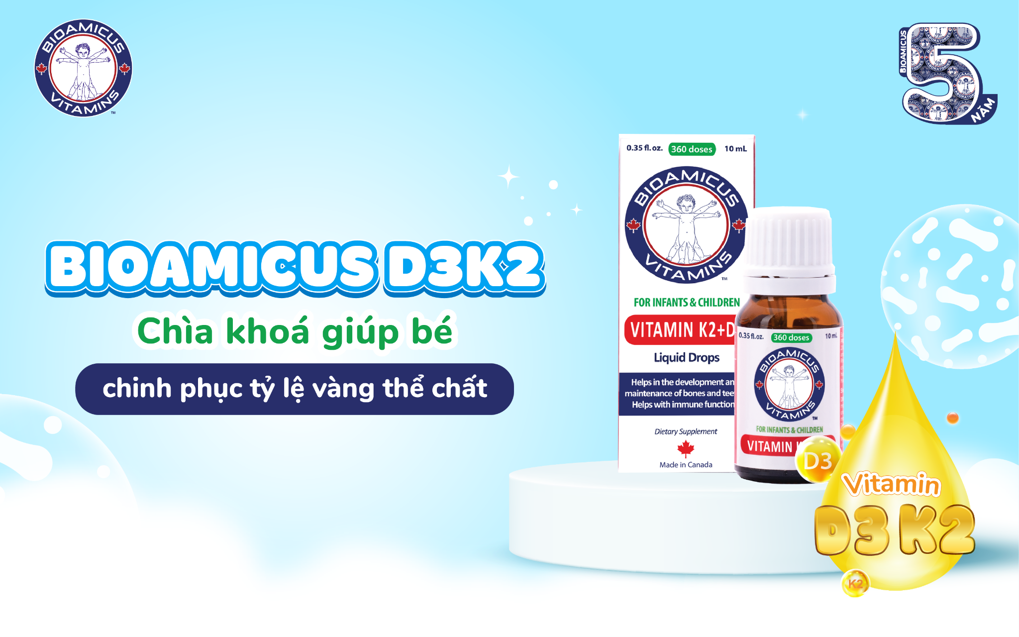 BioAmicus D3K2 - Hỗ trợ tăng cường hấp thu Calcium