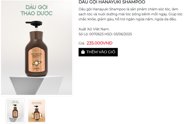 Hanayuki Shampoo đang được công ty bán giá 235.000 đồng/sản phẩm