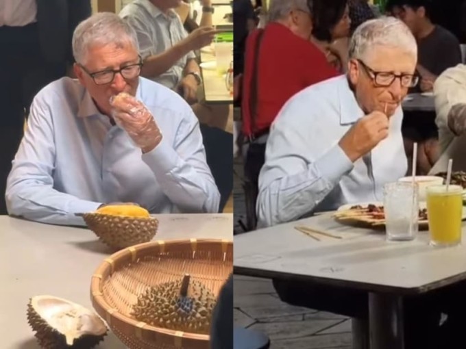 Bill Gates nếm thử sầu riêng ở Singapore.