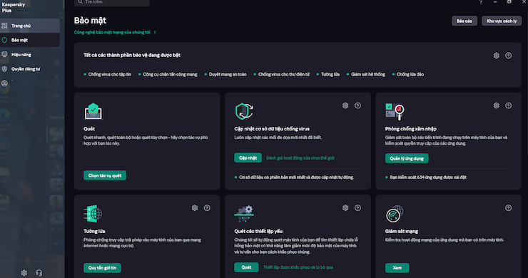 Hệ thống phòng vệ nhiều lớp, nhiều công cụ an ninh của Kaspersky Plus.