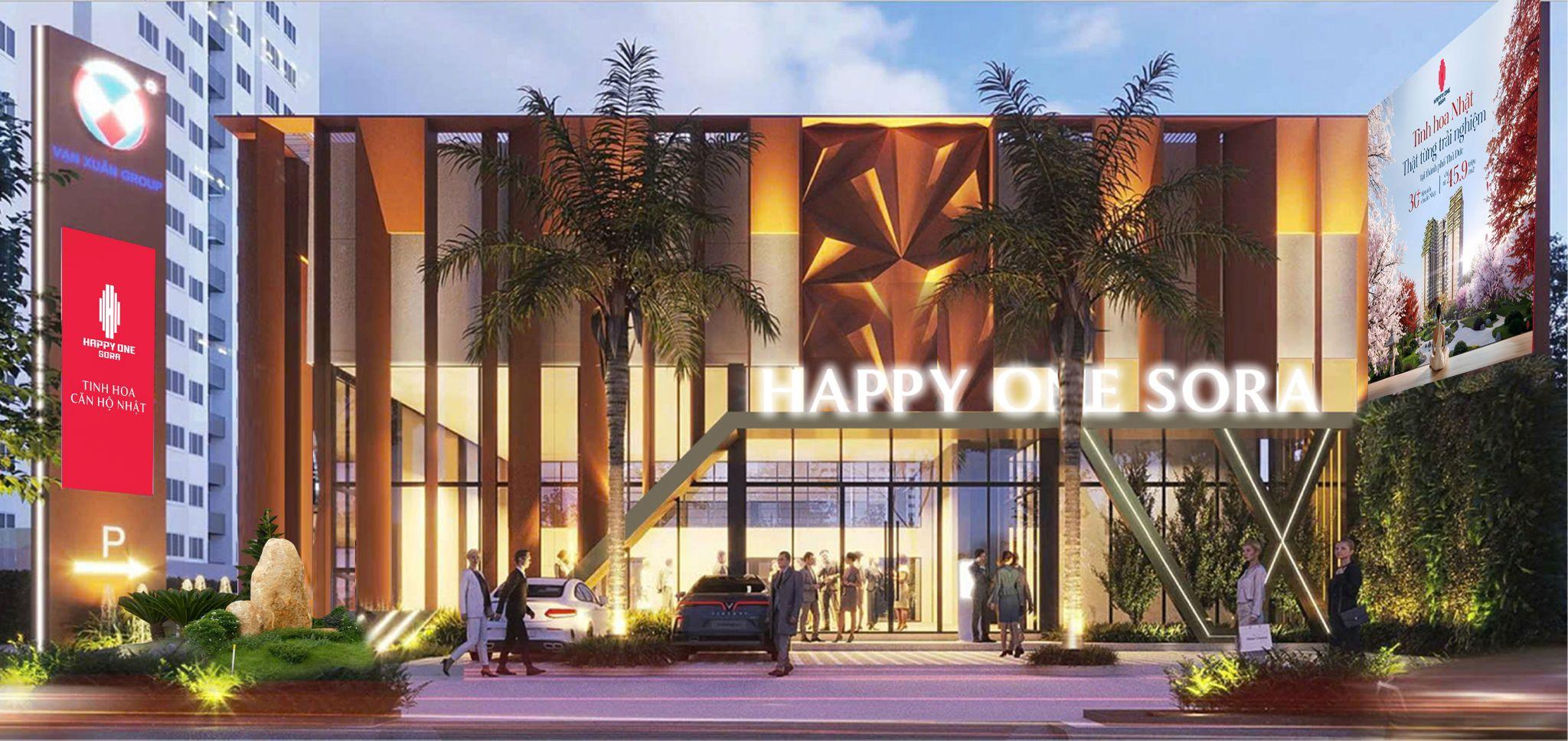 Hình ảnh phối cảnh minh họa khu vực mặt tiền Nhà điều hành dự án Happy One Sora.