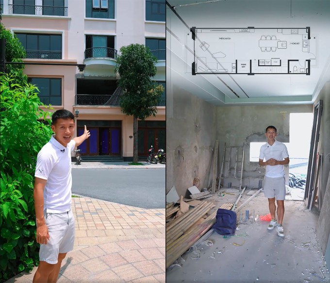 Hùng Dũng giới thiệu về ngôi nhà mới đang trong quá trình hoàn thiện. Ảnh: Facebook Đỗ Hùng Dũng