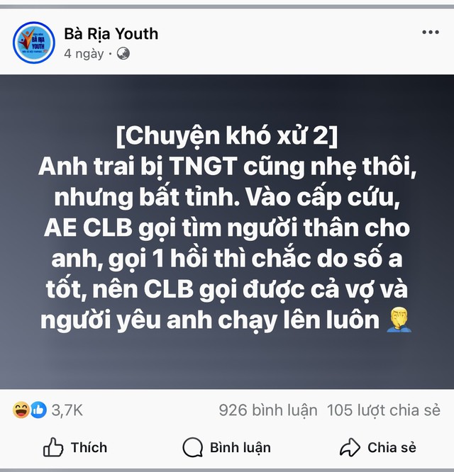 Nội dung CLB SOS 72 chia sẻ trên mạng xã hội